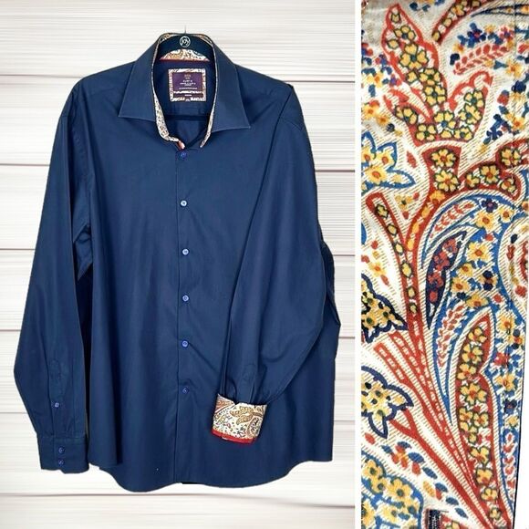 HAWES & CURTIS Button Shirt Blue Contact Cuffs Cotton Men’s XXXL - Picture 1 of 12